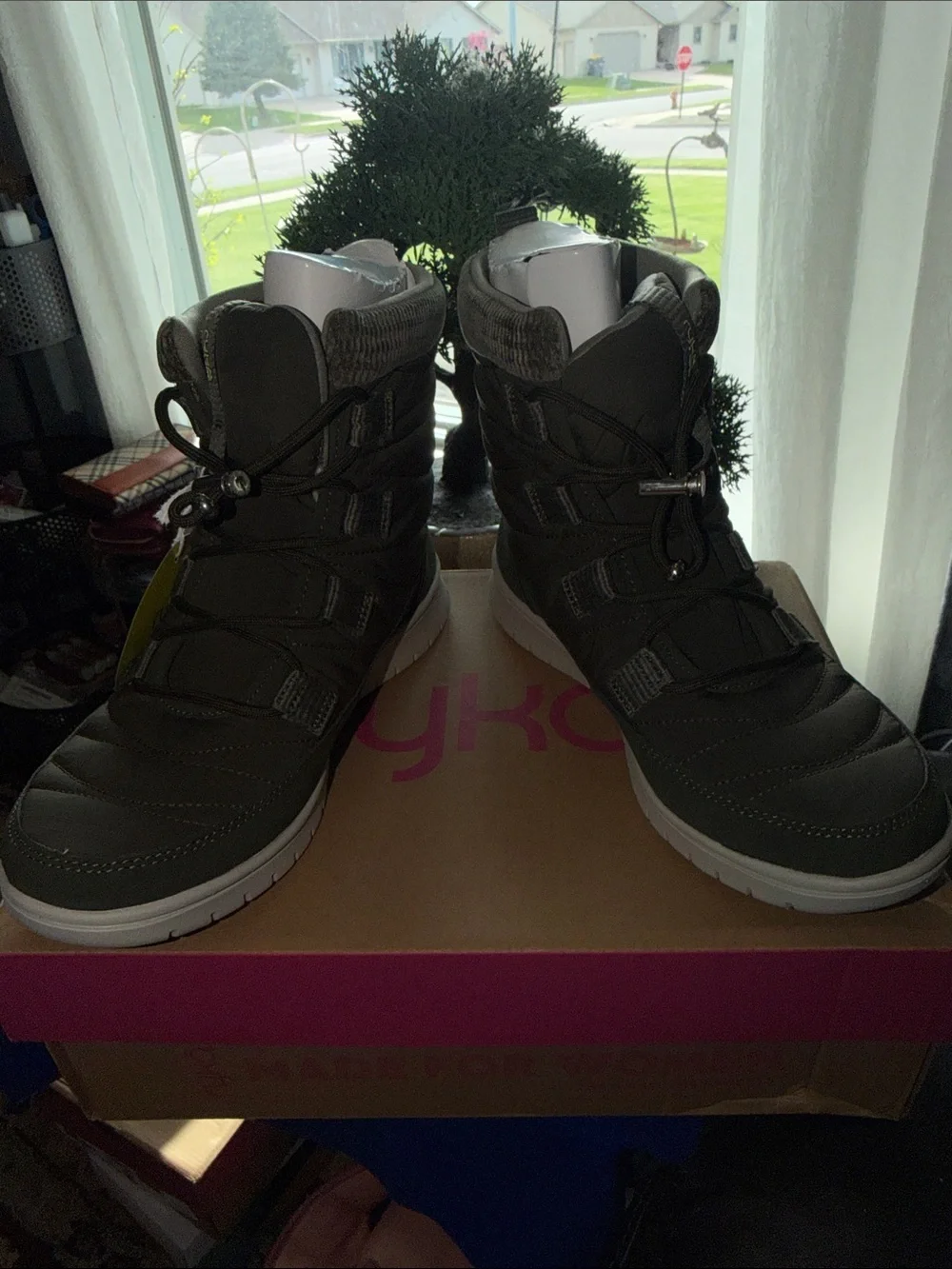 Ryka Olive Green Quilted Winter Ankle Boots